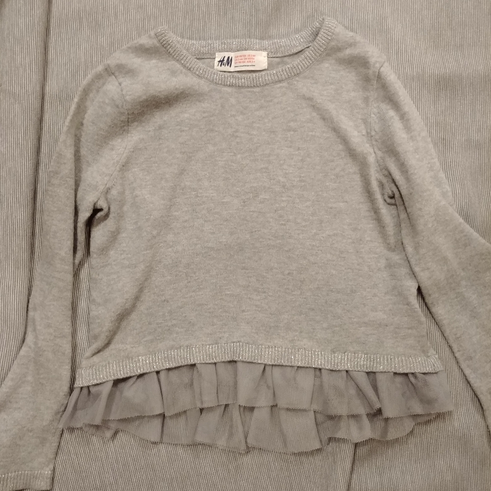 Girls Gray Long Sleeve Top W/Sparkle